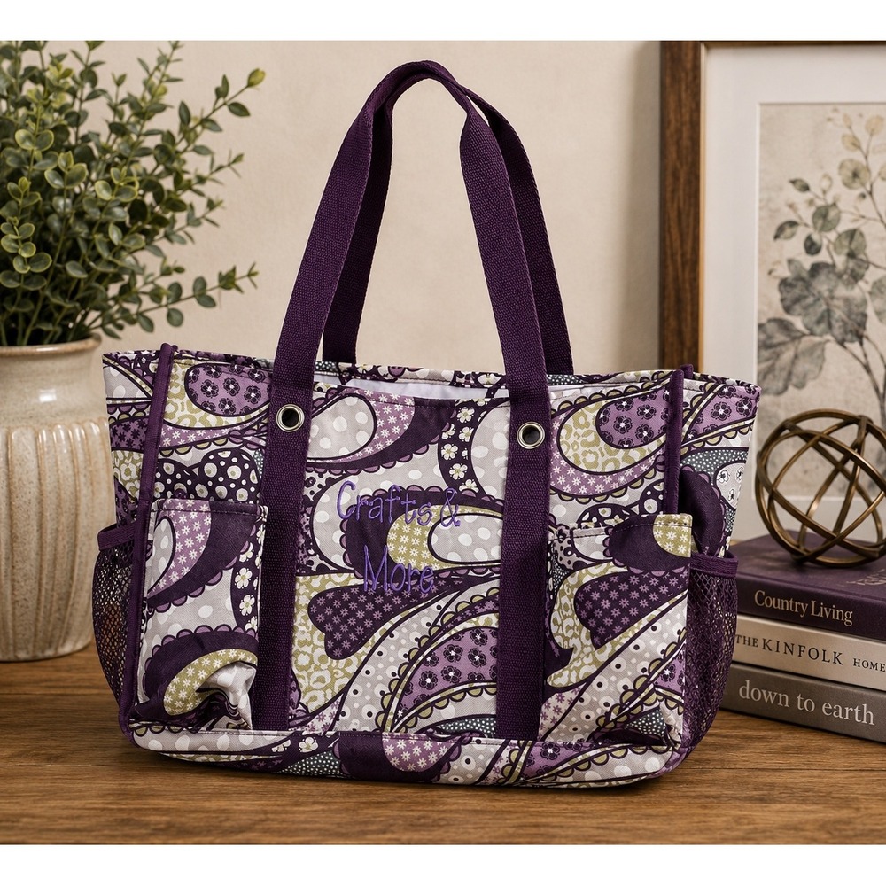 Thirty-One Organizing Utility Tote Purple Paisley Craft Bag Pockets 3110